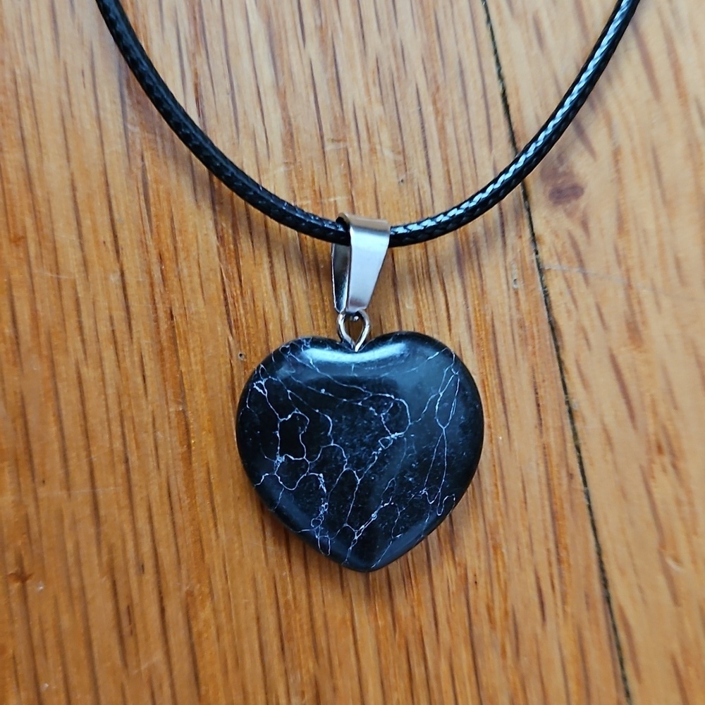 Heart-Shaped Black Obsidian Pendant Necklace